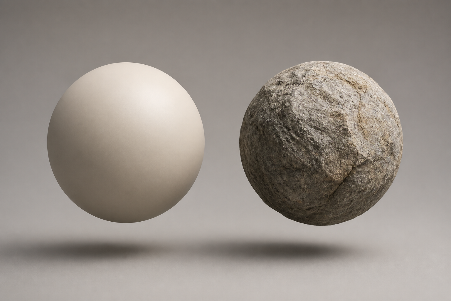 Smooth and textured spheres illustrating space and texture